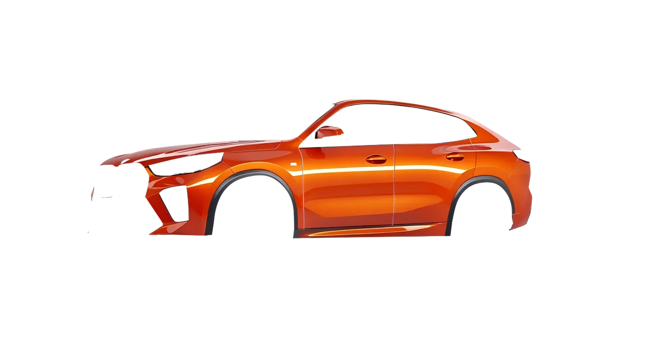 BMW iX2 2024 wrapped in Fiery Orange (3M G364), front three-quarter view