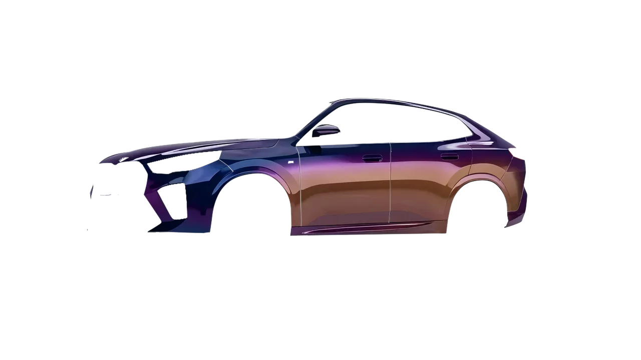 BMW iX2 2024 wrapped in Gloss Flip Deep Space (3M GP278), front three-quarter view