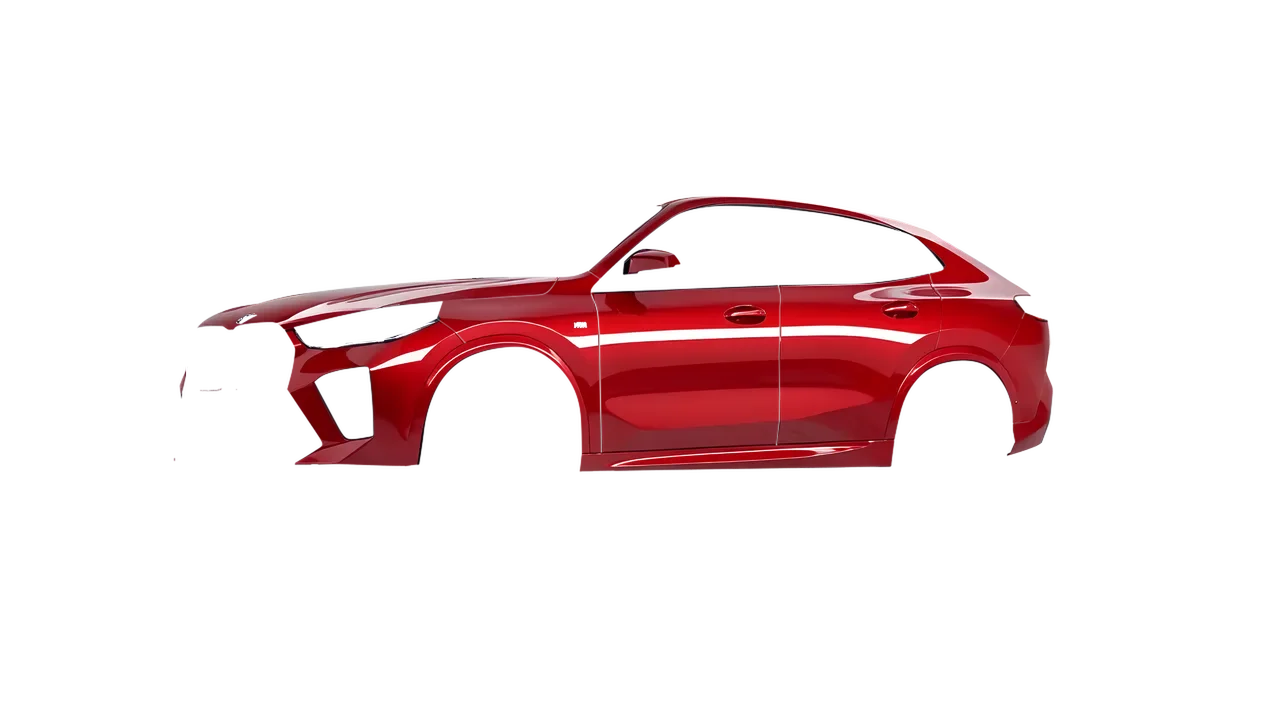 BMW iX2 2024 wrapped in Hot Rod Red (3M G13), front three-quarter view