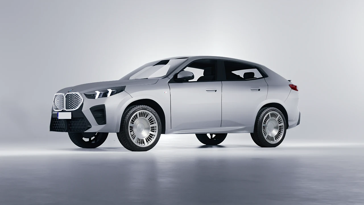 BMW iX2 2024 on RDB LA Masterpiece forged wheels, front three-quarter view