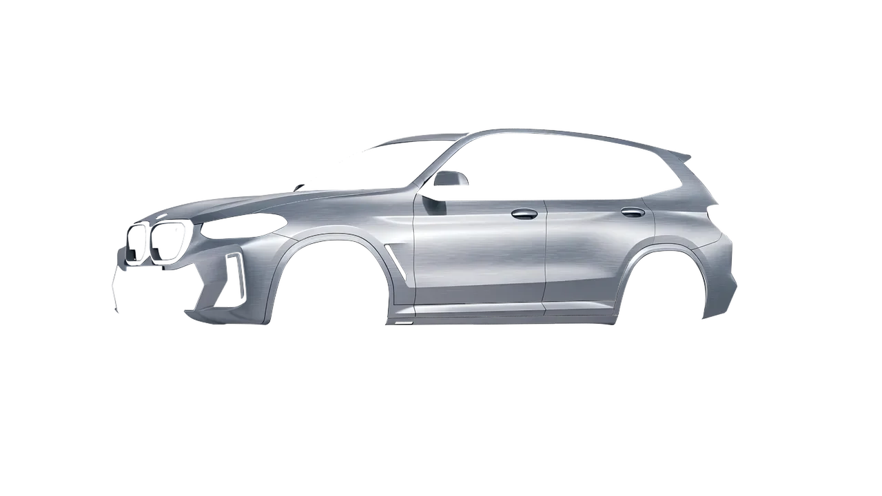 BMW iX3 2022 wrapped in Brushed Aluminum (Avery Dennison SW900-812-X), front three-quarter view
