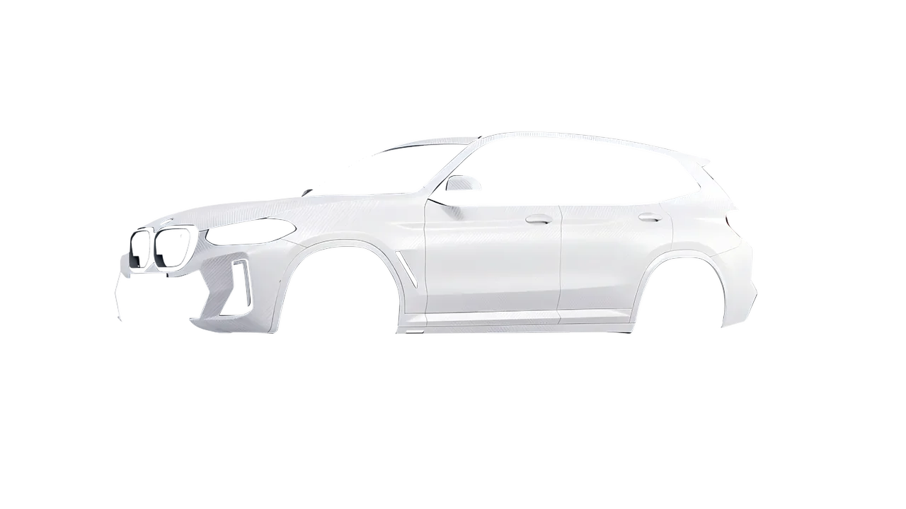 BMW iX3 2022 wrapped in Carbon Fiber White (Avery Dennison SW900-115-X), front three-quarter view