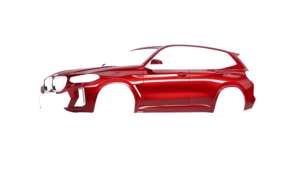 BMW iX3 2022 wrapped in Hot Rod Red (3M G13), front three-quarter view