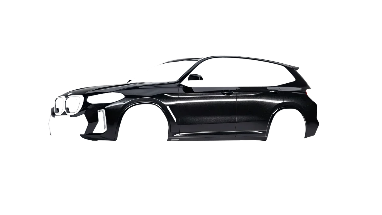 BMW iX3 2022 wrapped in Mystery Black (Avery Dennison SW900-184-M), front three-quarter view