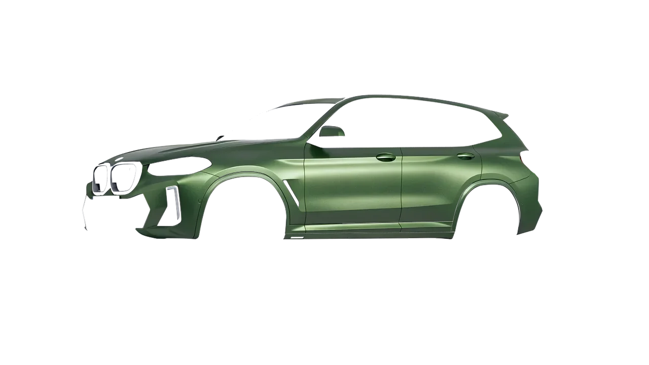 BMW iX3 2022 wrapped in Apple Green (Avery Dennison SW900-745-M), front three-quarter view