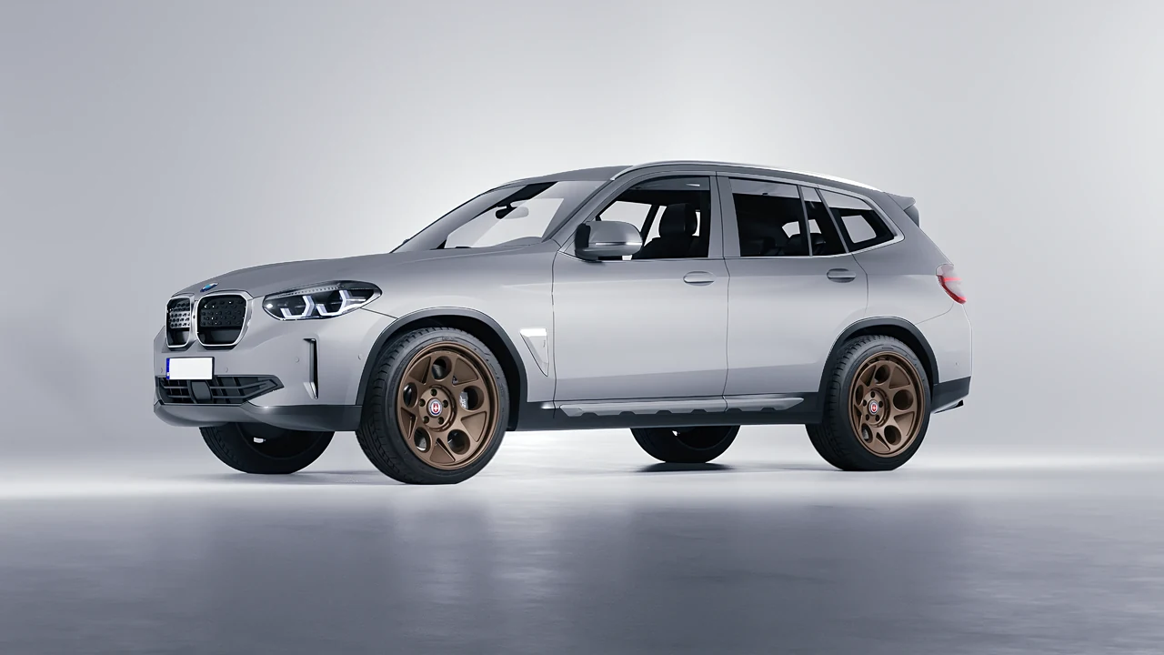 BMW iX3 2022 on HRE Performance Wheels 454-GTM forged wheels, front three-quarter view