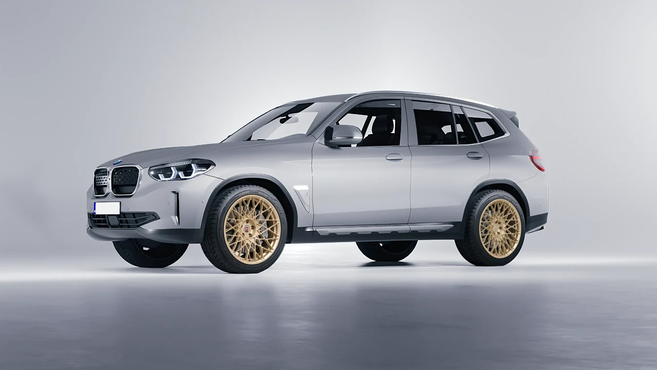 BMW iX3 2022 on HRE Performance Wheels 501M forged wheels, front three-quarter view