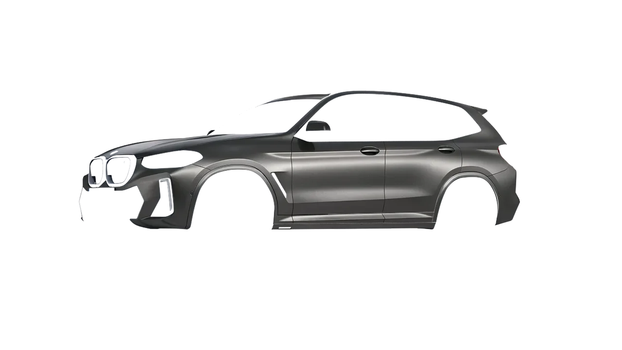 BMW iX3 2022 wrapped in Black Rock Grey (Avery Dennison SW900-823-M), front three-quarter view