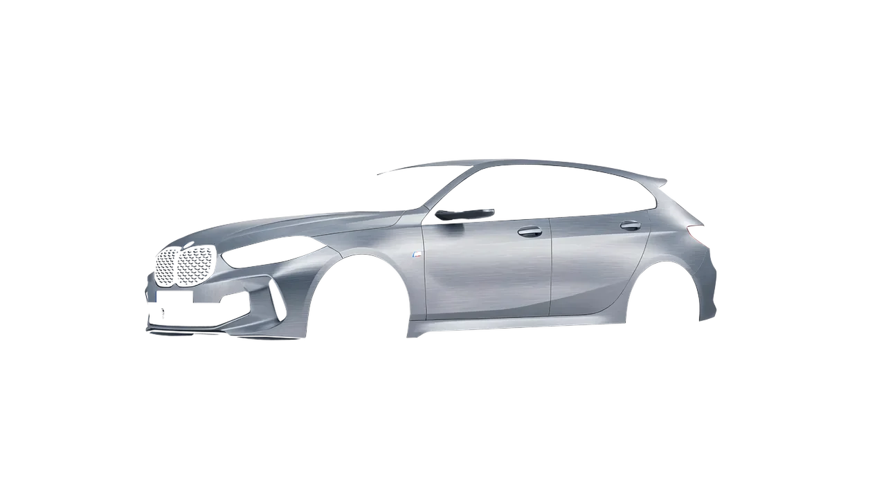 BMW M135I 2022 wrapped in Brushed Aluminum (Avery Dennison SW900-812-X), front three-quarter view