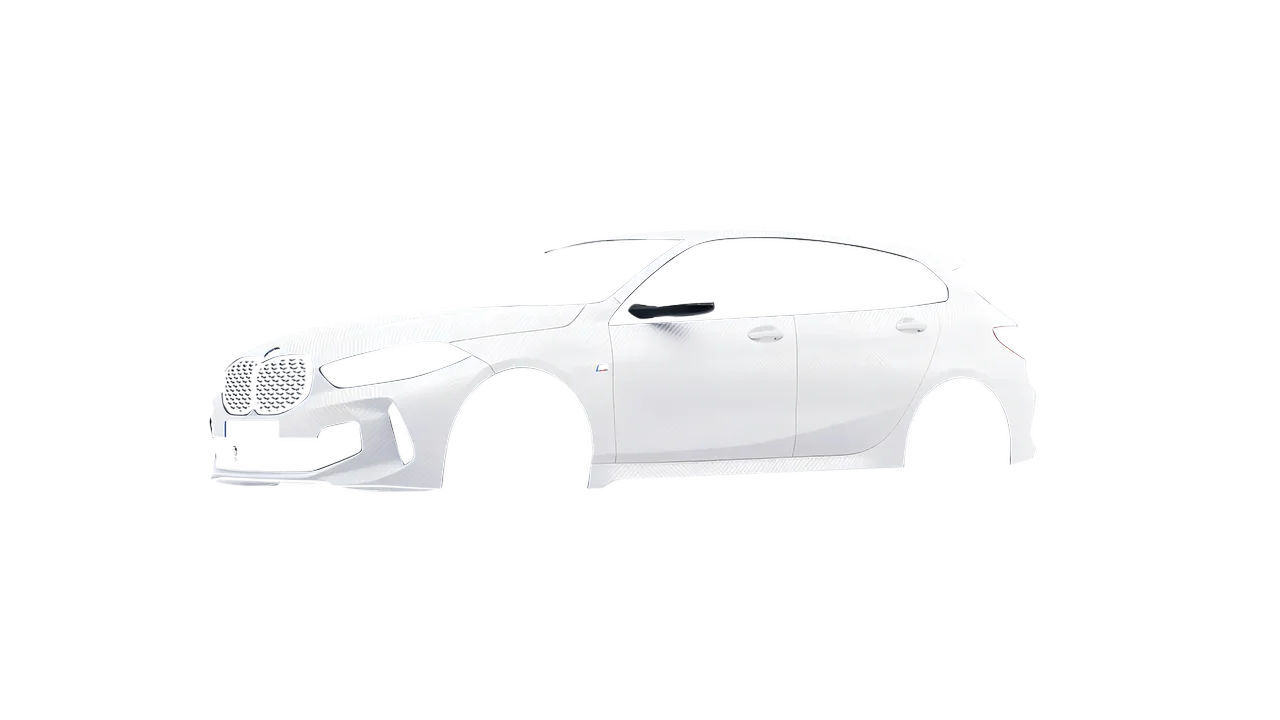 BMW M135I 2022 wrapped in Carbon Fiber White (Avery Dennison SW900-115-X), front three-quarter view