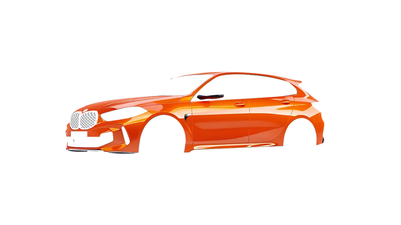 BMW M135I 2022 wrapped in Fiery Orange (3M G364), front three-quarter view