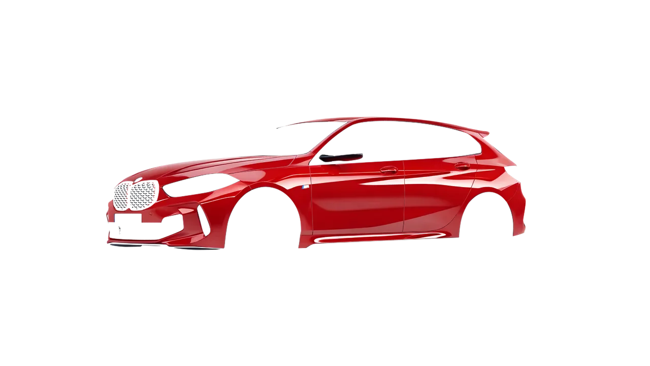 BMW M135I 2022 wrapped in Hot Rod Red (3M G13), front three-quarter view
