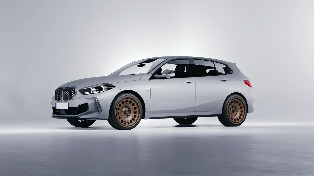 BMW M135I 2022 on HRE Performance Wheels 037-GTM forged wheels, front three-quarter view