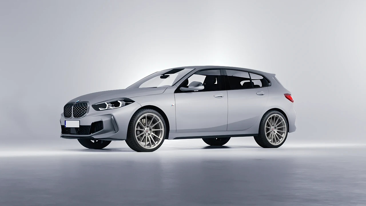 BMW M135I 2022 on HRE Performance Wheels 303M forged wheels, front three-quarter view