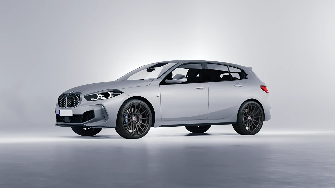 BMW M135I 2022 on HRE Performance Wheels 313-GT forged wheels, front three-quarter view