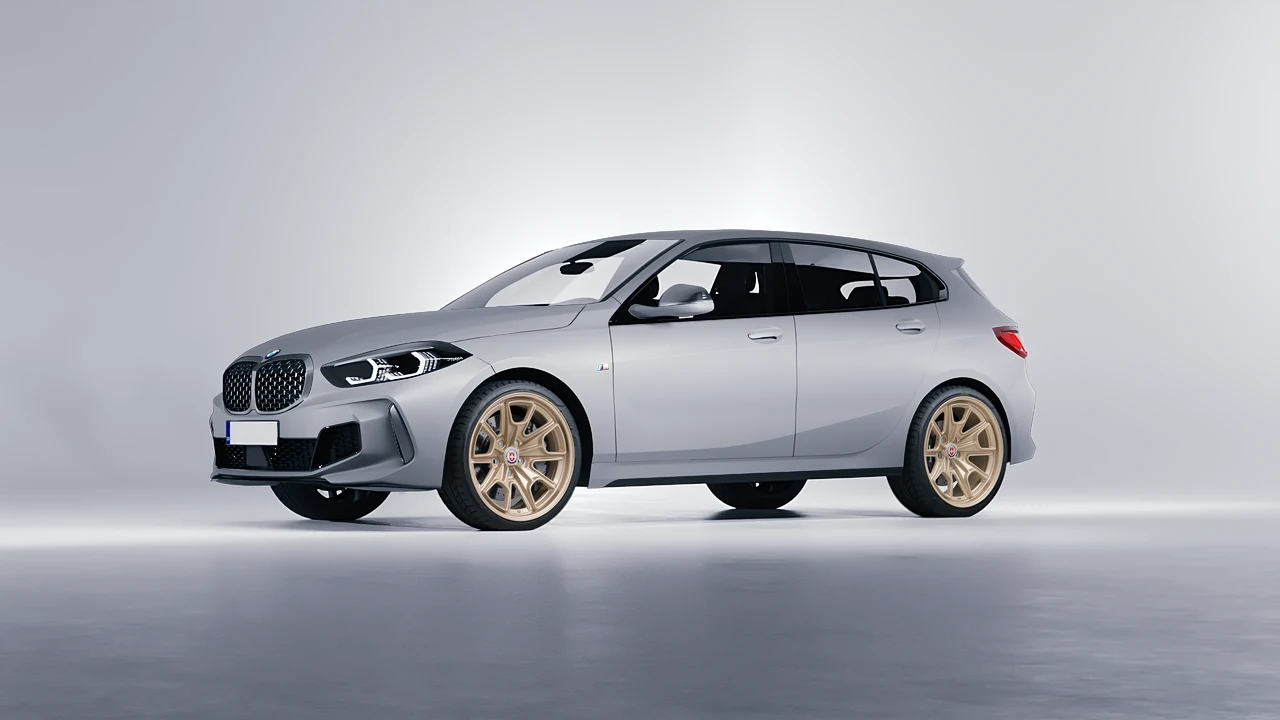 BMW M135I 2022 on HRE Performance Wheels 427M forged wheels, front three-quarter view