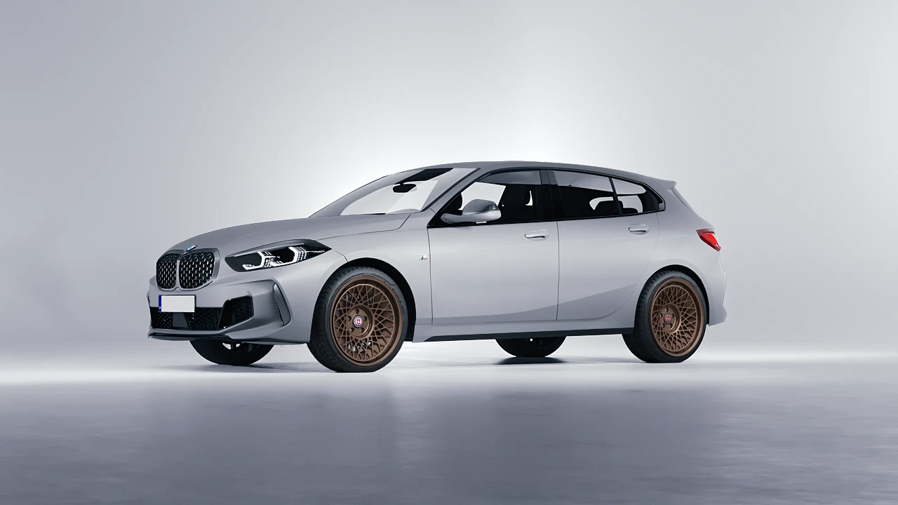 BMW M135I 2022 on HRE Performance Wheels 501-GTM forged wheels, front three-quarter view