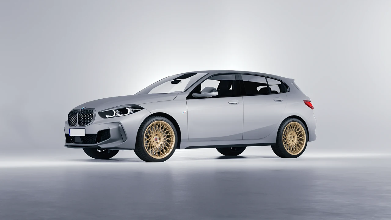 BMW M135I 2022 on HRE Performance Wheels 501M forged wheels, front three-quarter view