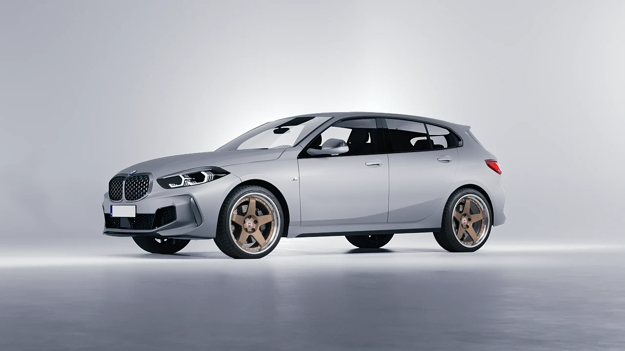BMW M135I 2022 on HRE Performance Wheels C105 forged wheels, front three-quarter view