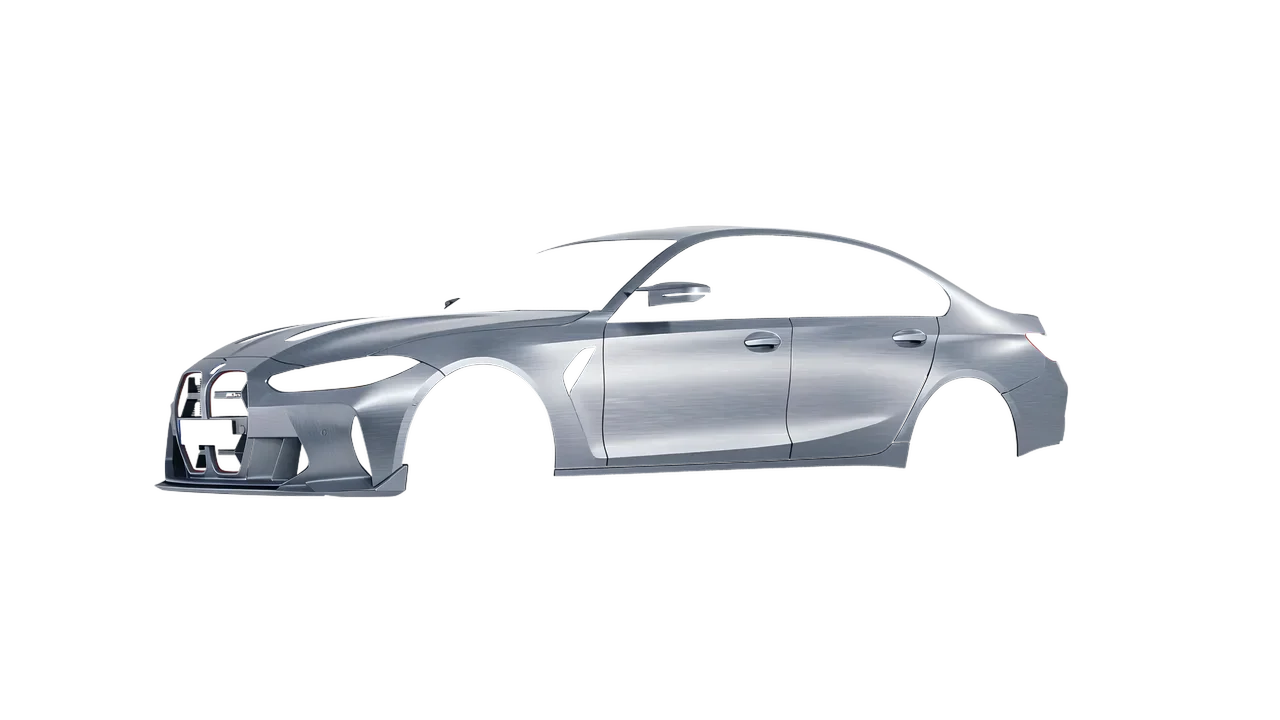 BMW M3 CS 2023 wrapped in Brushed Aluminum (Avery Dennison SW900-812-X), front three-quarter view
