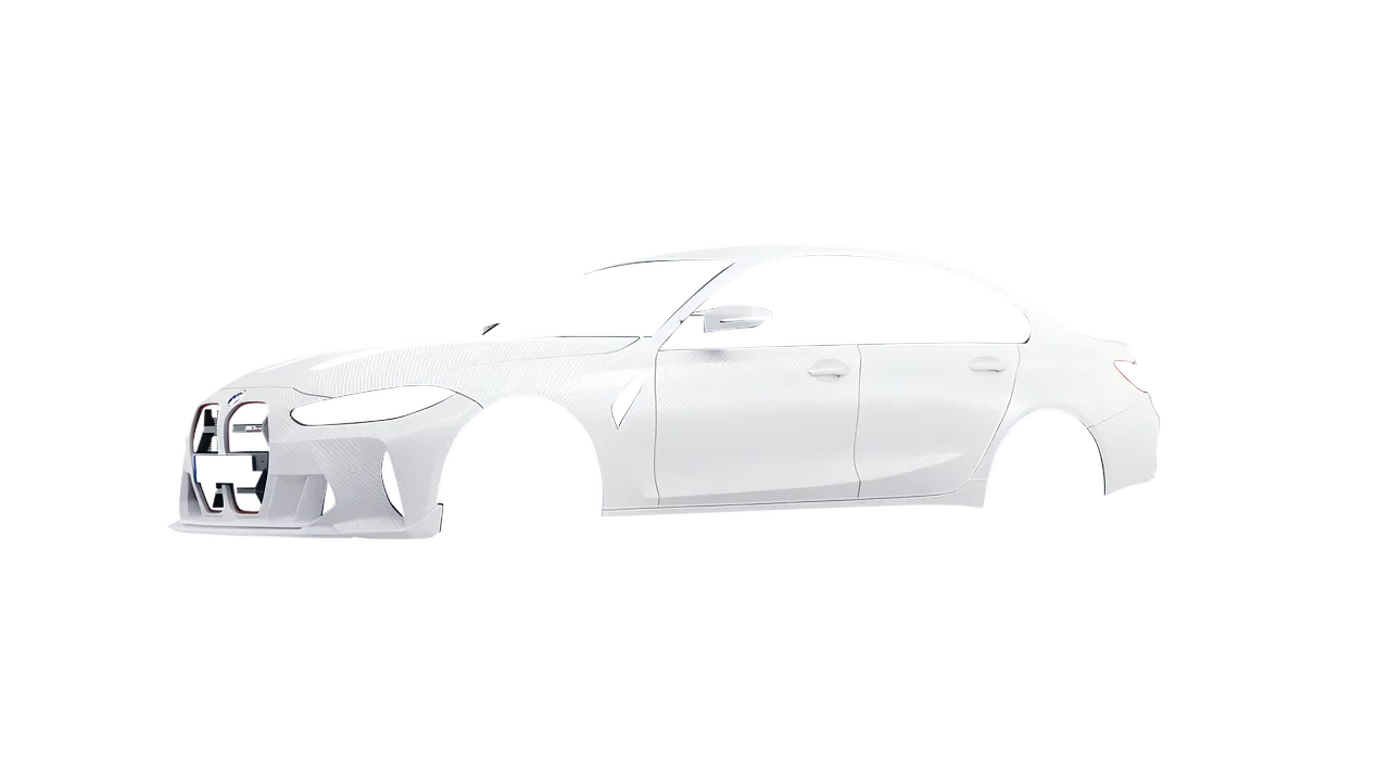 BMW M3 CS 2023 wrapped in Carbon Fiber White (Avery Dennison SW900-115-X), front three-quarter view