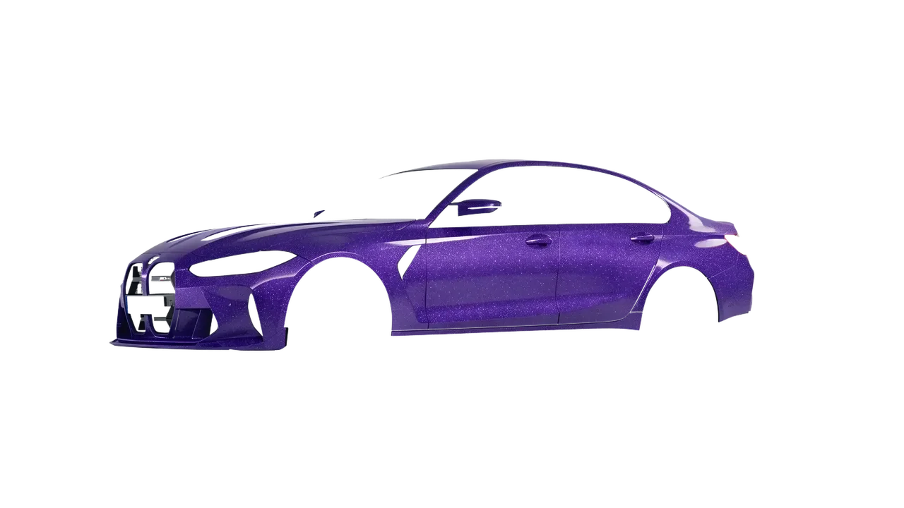 BMW M3 CS 2023 wrapped in Purple (Avery Dennison SW900-587-D), front three-quarter view