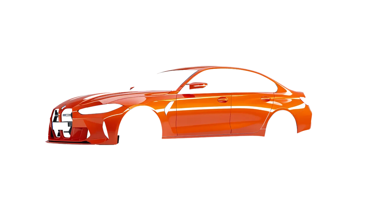 BMW M3 CS 2023 wrapped in Fiery Orange (3M G364), front three-quarter view