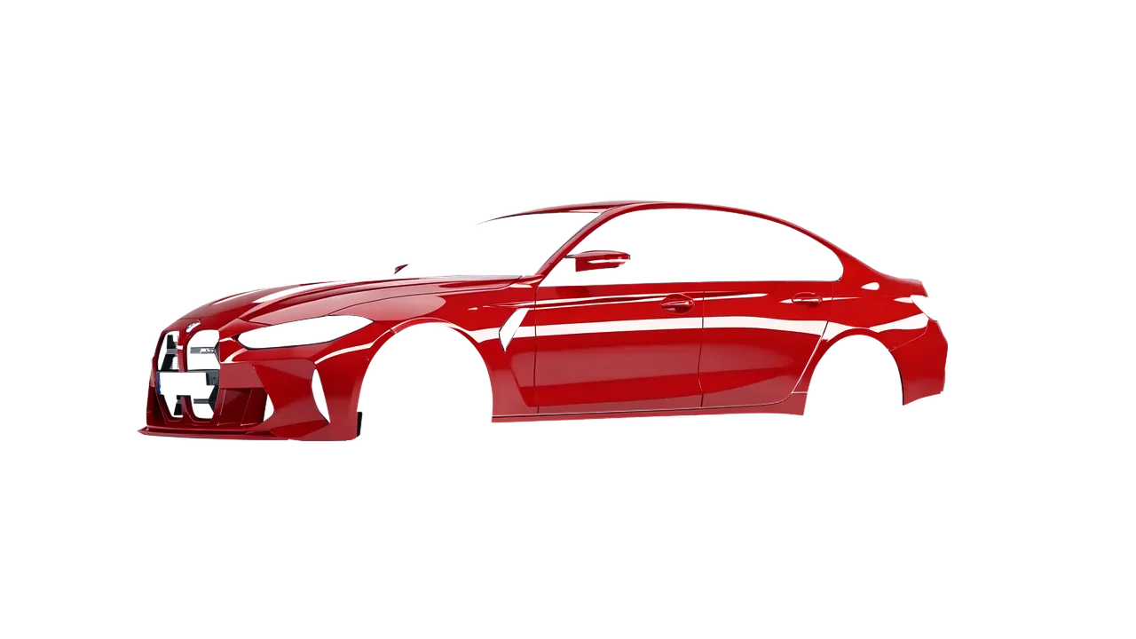 BMW M3 CS 2023 wrapped in Hot Rod Red (3M G13), front three-quarter view