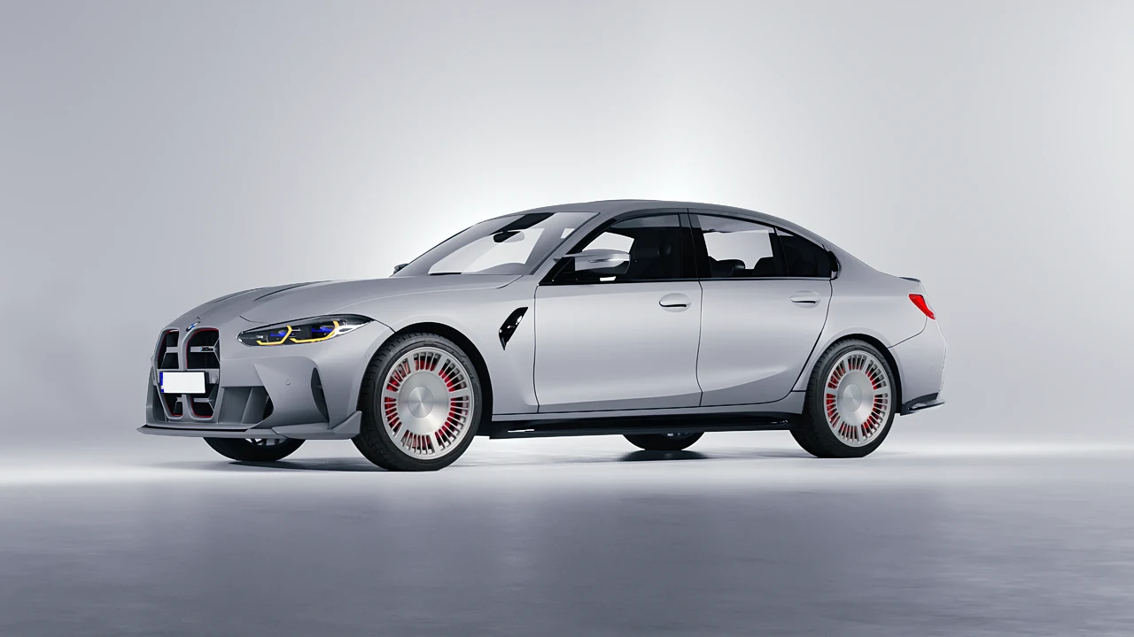 BMW M3 CS 2023 on RDB LA Masterpiece forged wheels, front three-quarter view