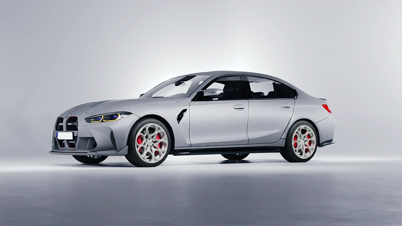 BMW M3 CS 2023 on RDB LA Revolver forged wheels, front three-quarter view