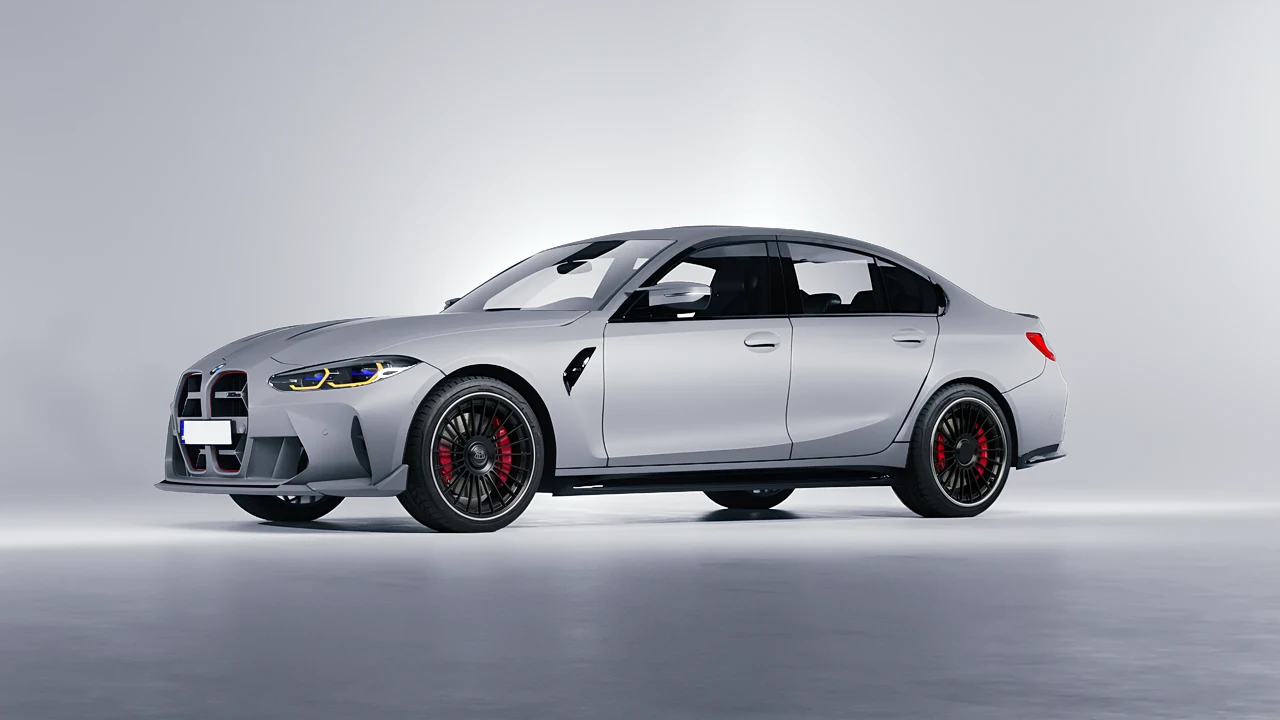 BMW M3 CS 2023 on RDB LA Twenty Two forged wheels, front three-quarter view