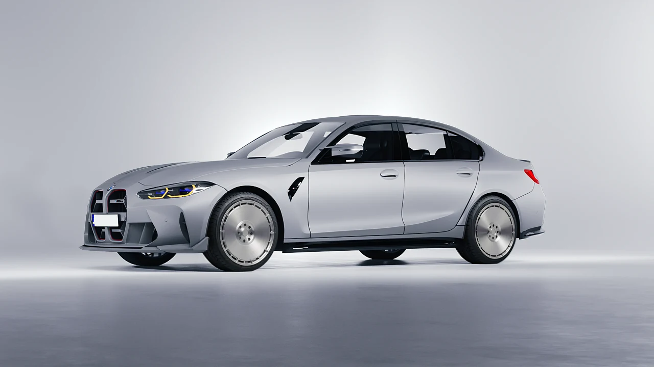 BMW M3 CS 2023 on RDB LA Zero forged wheels, front three-quarter view
