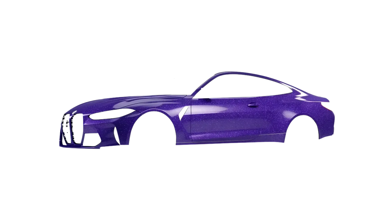 BMW M4 Coupe 2024 wrapped in Purple (Avery Dennison SW900-587-D), front three-quarter view