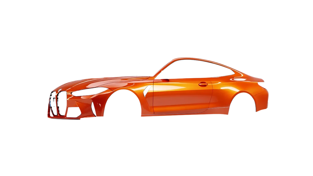 BMW M4 Coupe 2024 wrapped in Fiery Orange (3M G364), front three-quarter view