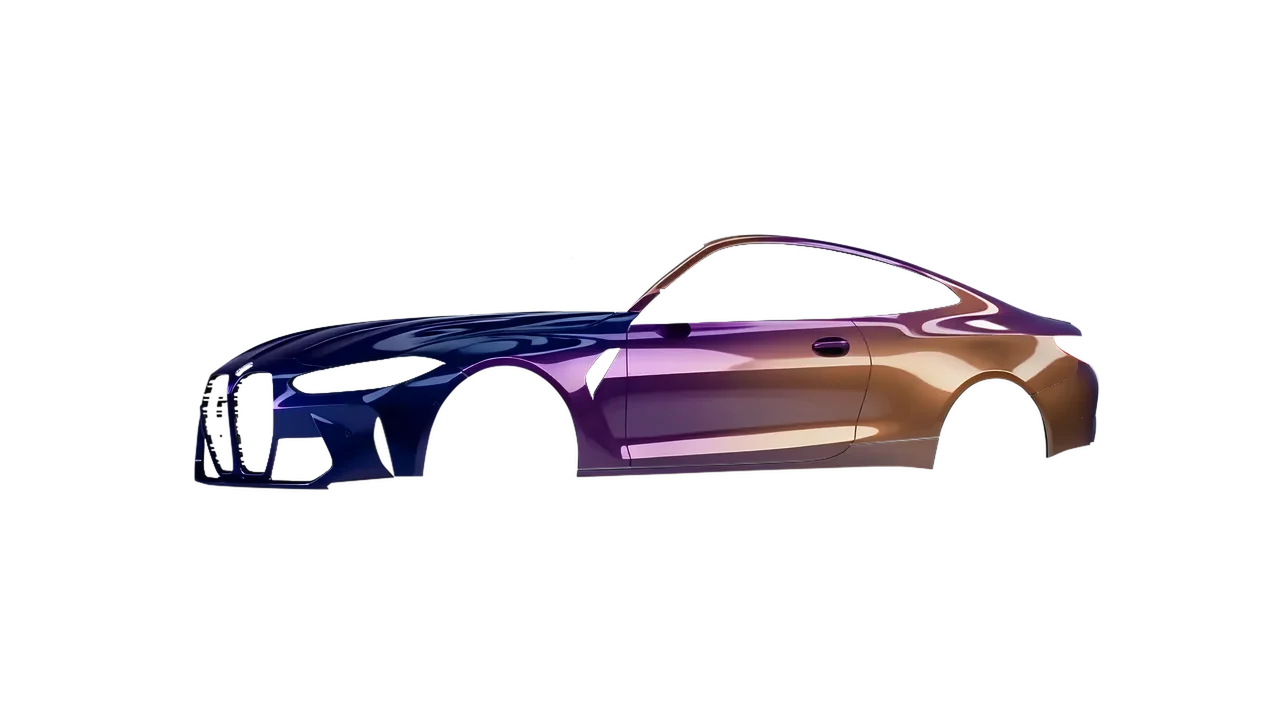 BMW M4 Coupe 2024 wrapped in Gloss Flip Deep Space (3M GP278), front three-quarter view