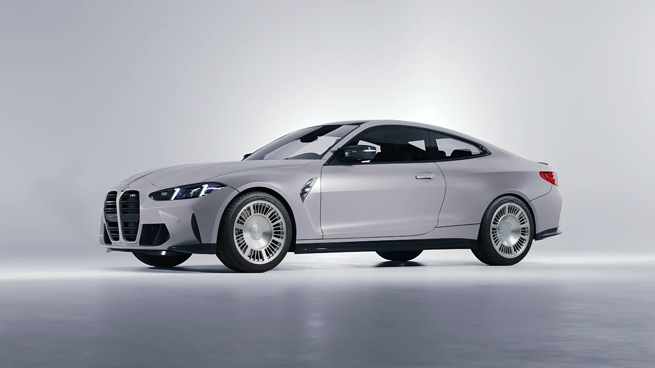 BMW M4 Coupe 2024 on RDB LA Masterpiece forged wheels, front three-quarter view