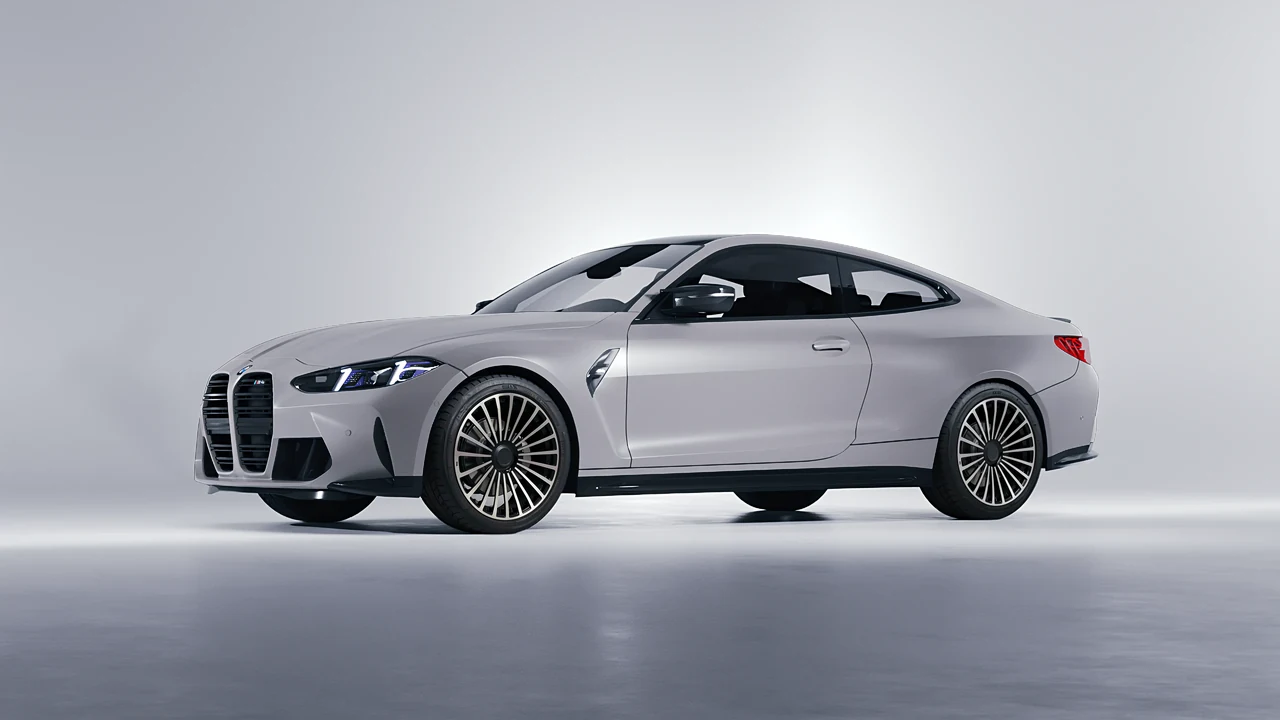 BMW M4 Coupe 2024 on RDB LA Twenty Three forged wheels, front three-quarter view