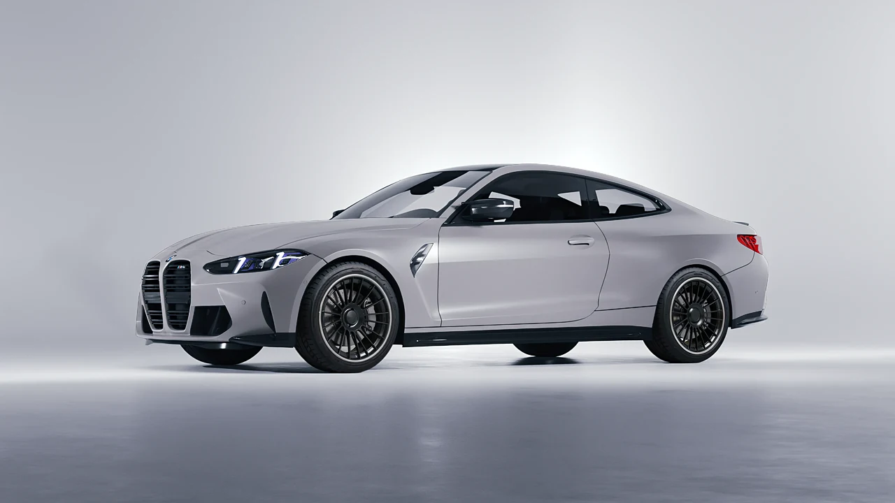 BMW M4 Coupe 2024 on RDB LA Twenty Two forged wheels, front three-quarter view
