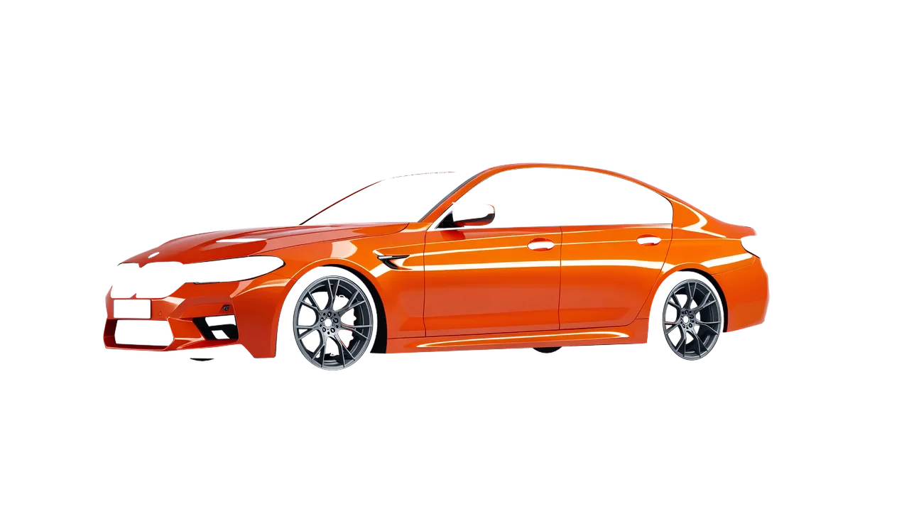BMW M5 CS 2022 wrapped in Fiery Orange (3M G364), front three-quarter view
