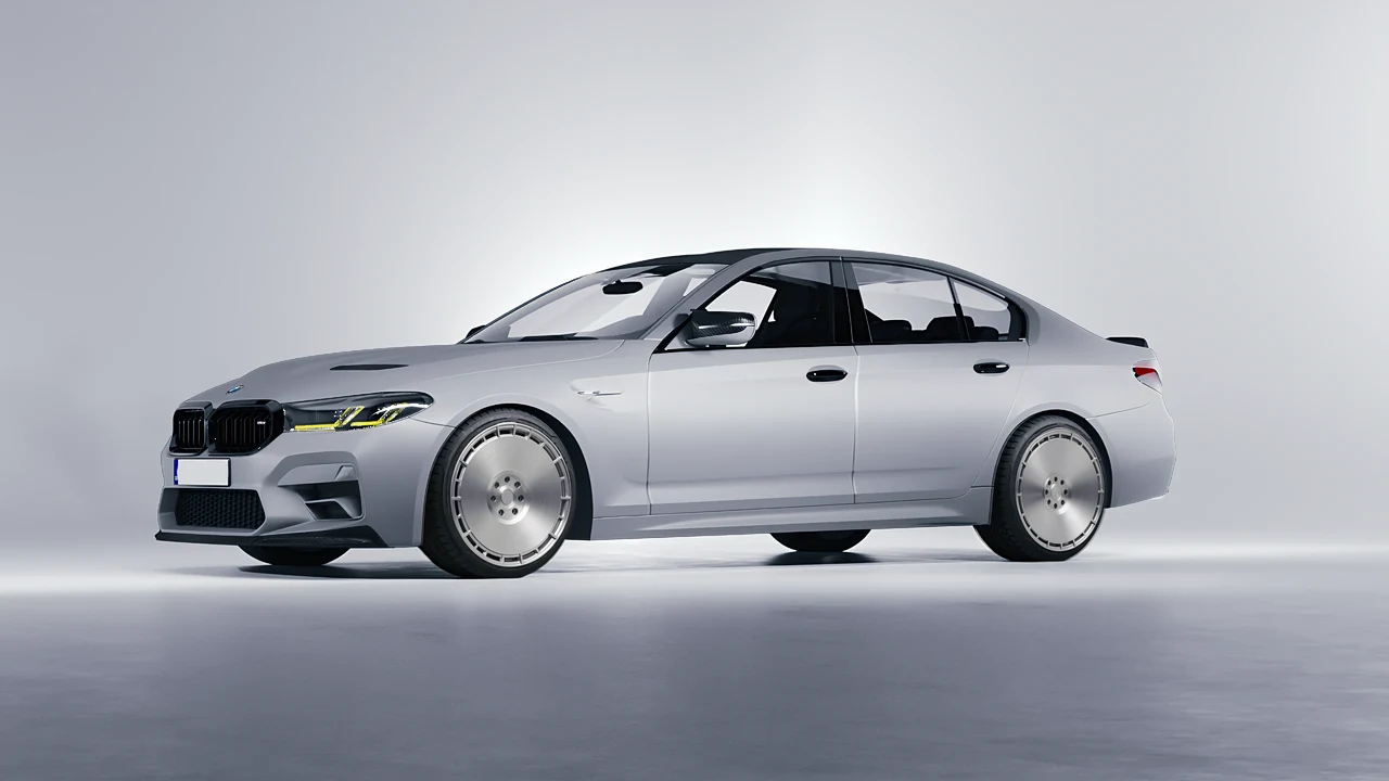 BMW M5 CS 2022 on RDB LA Zero forged wheels, front three-quarter view