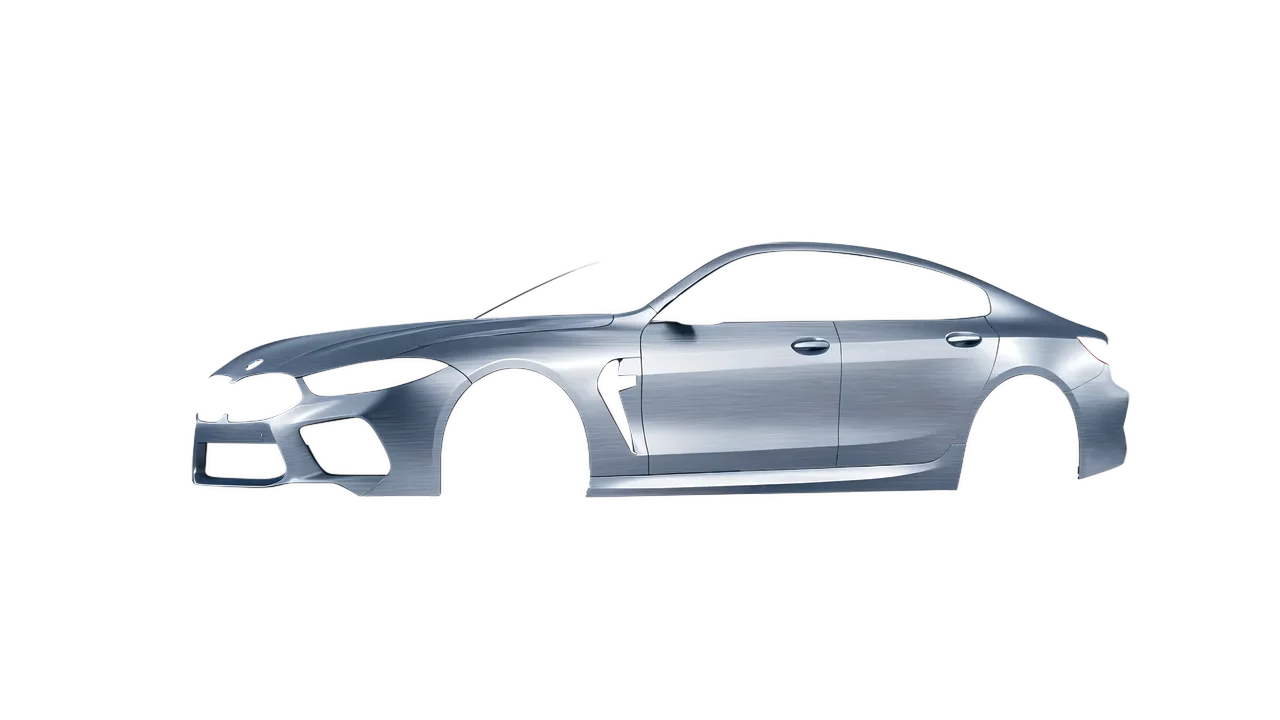 BMW M8 2022 wrapped in Brushed Aluminum (Avery Dennison SW900-812-X), front three-quarter view