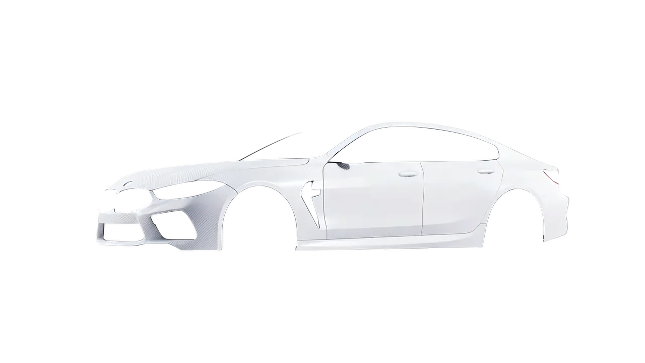 BMW M8 2022 wrapped in Carbon Fiber White (Avery Dennison SW900-115-X), front three-quarter view