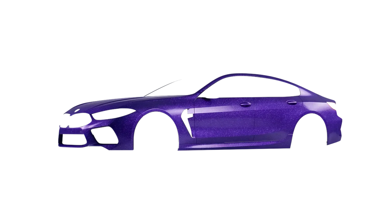 BMW M8 2022 wrapped in Purple (Avery Dennison SW900-587-D), front three-quarter view