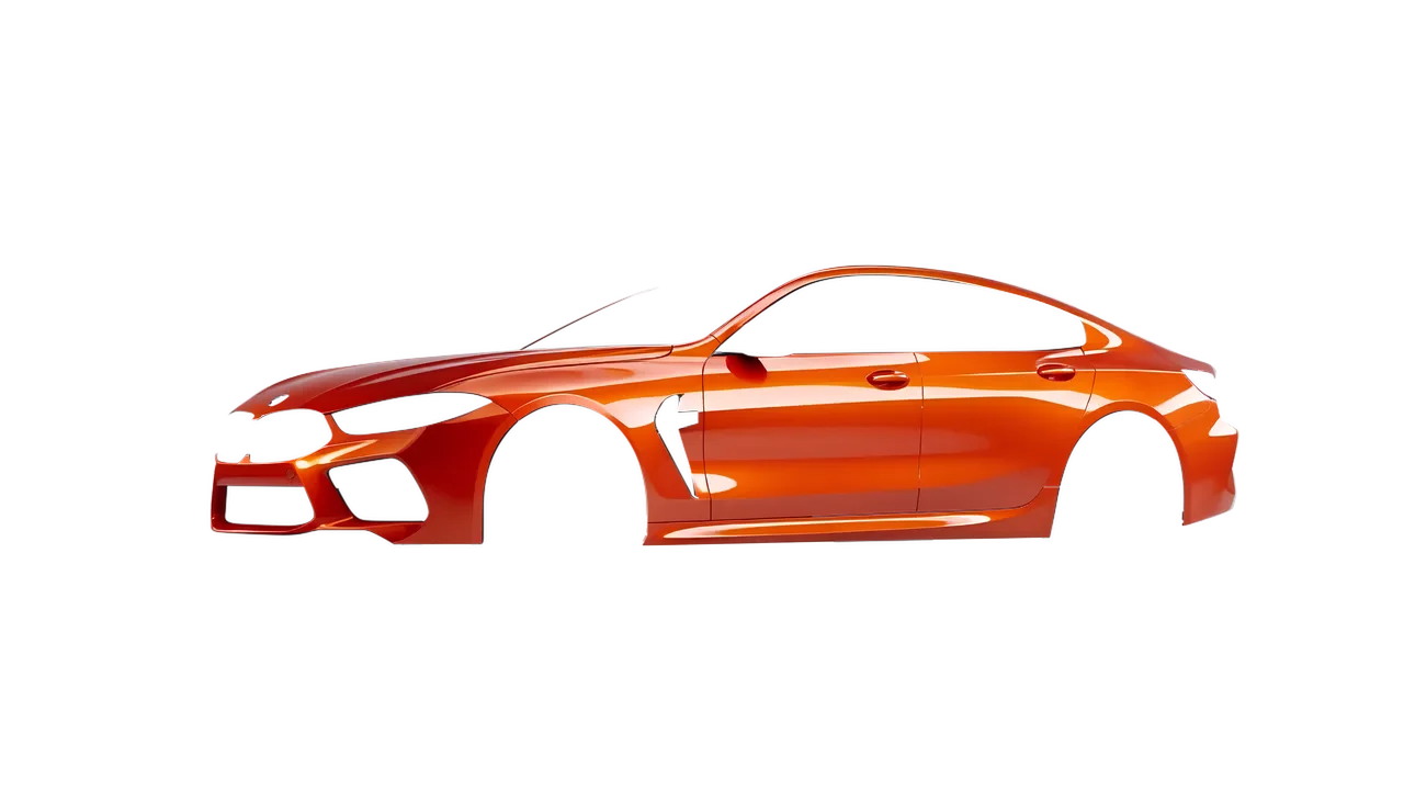 BMW M8 2022 wrapped in Fiery Orange (3M G364), front three-quarter view