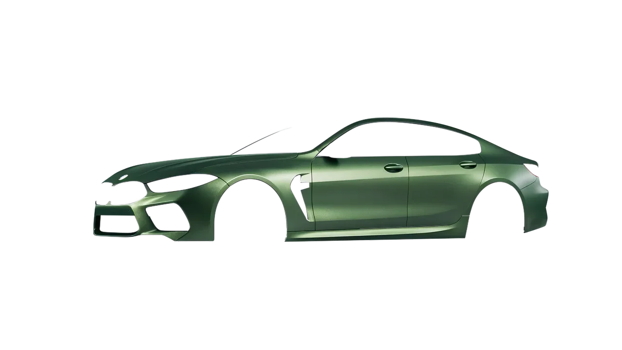 BMW M8 2022 wrapped in Apple Green (Avery Dennison SW900-745-M), front three-quarter view