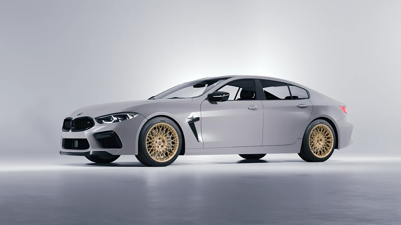 BMW M8 2022 on HRE Performance Wheels 501M forged wheels, front three-quarter view