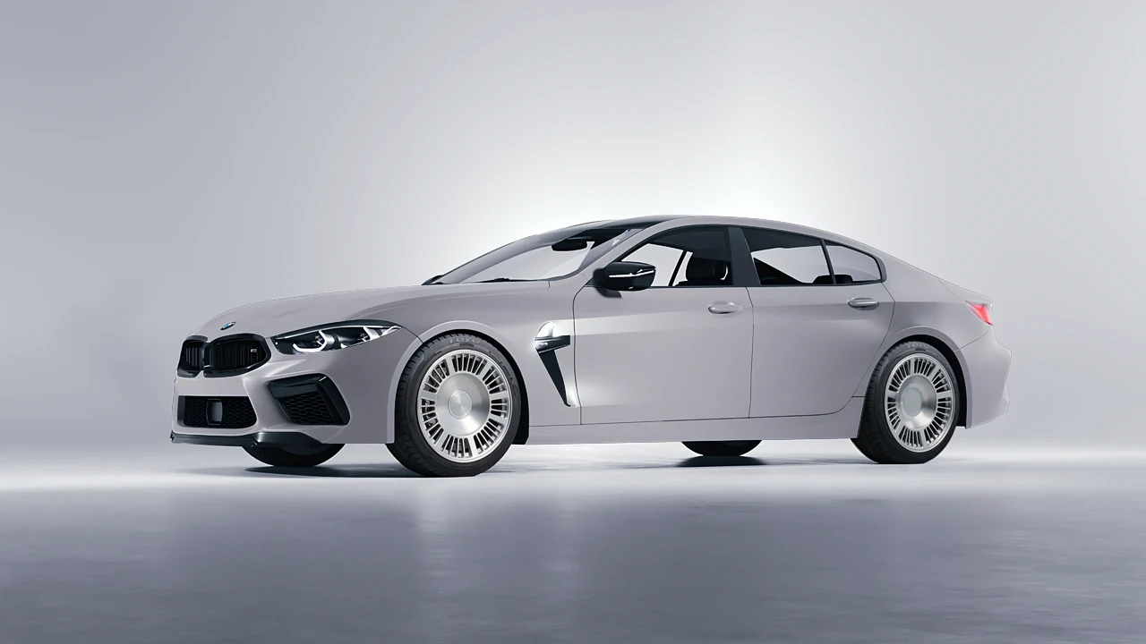 BMW M8 2022 on RDB LA Masterpiece forged wheels, front three-quarter view