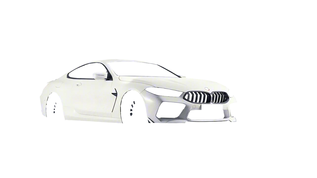 BMW M8 Competition 2020 wrapped in Carbon Fiber White (Avery Dennison SW900-115-X), front three-quarter view