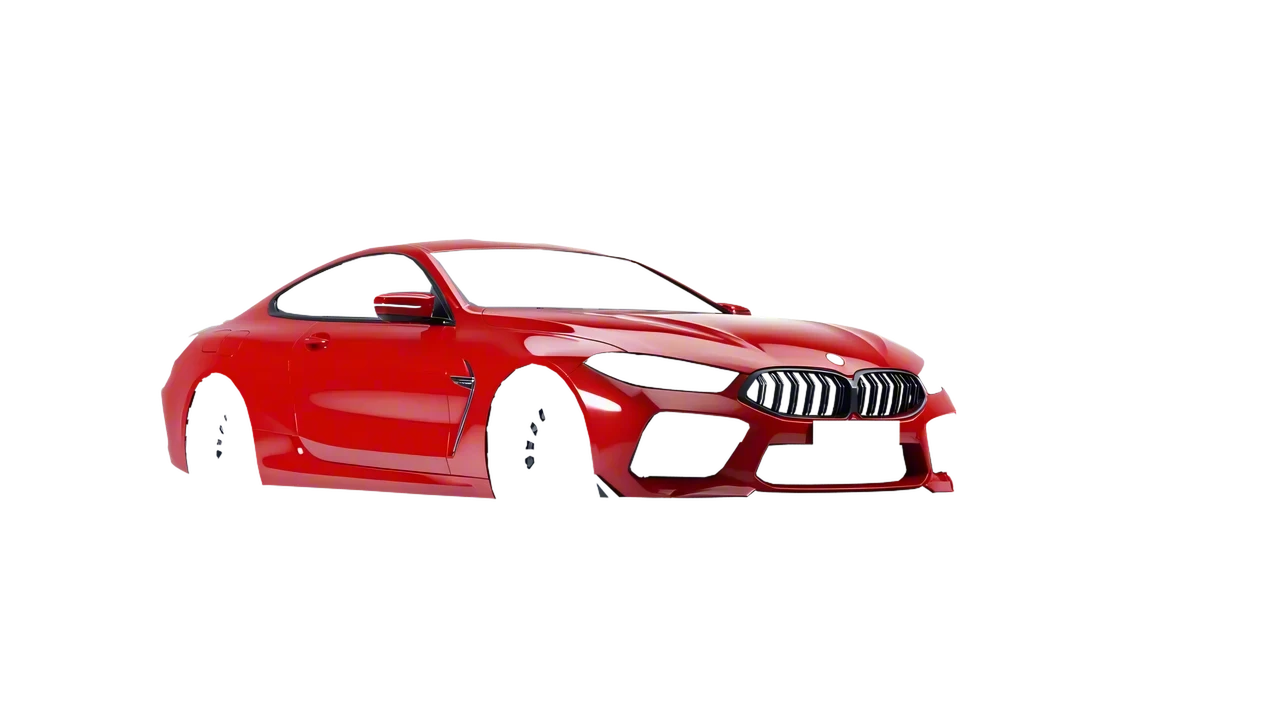 BMW M8 Competition 2020 wrapped in Hot Rod Red (3M G13), front three-quarter view