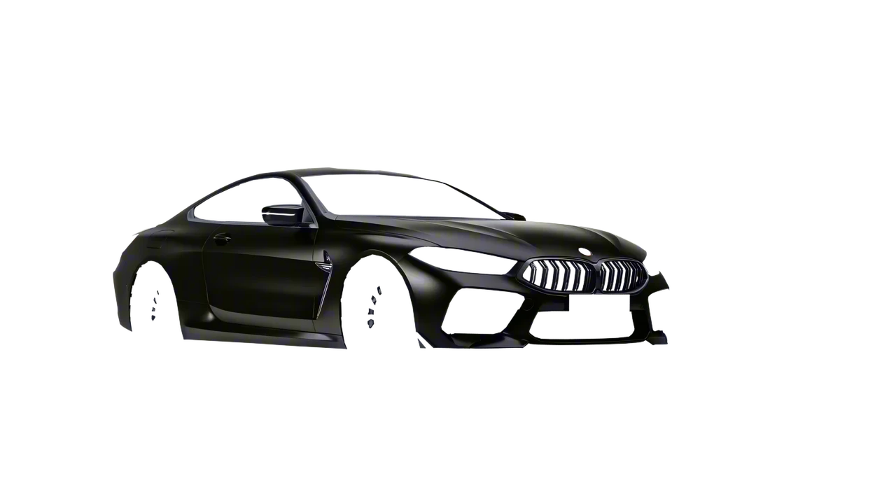 BMW M8 Competition 2020 wrapped in Mystery Black (Avery Dennison SW900-184-M), front three-quarter view